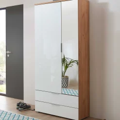 Kleiderschrank Tille 84cm mit 2 Türen und 2 Schubladen - weiß/Eiche