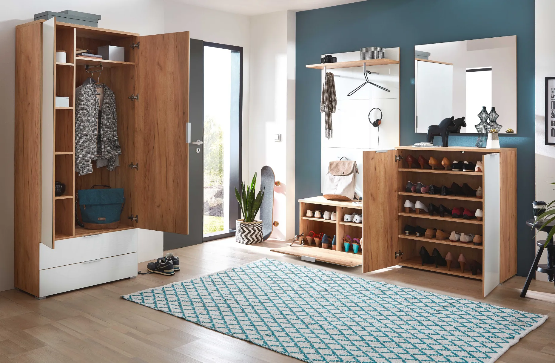 Kleiderschrank Tille 84cm mit 2 Türen und 2 Schubladen - weiß/Eiche