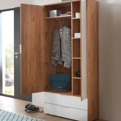 Kleiderschrank Tille 84cm mit 2 Türen und 2 Schubladen - weiß/Eiche