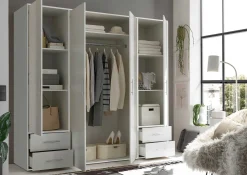 Kleiderschrank Valencia - 206x60x195cm - 4 Türen und 4 Schubladen - weiß