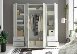 Kleiderschrank Valencia - 206x60x195cm - 4 Türen und 4 Schubladen - weiß