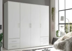 Kleiderschrank Valencia - 206x60x195cm - 4 Türen und 4 Schubladen - weiß