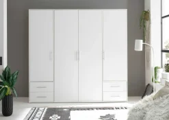 Kleiderschrank Valencia - 206x60x195cm - 4 Türen und 4 Schubladen - weiß