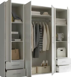Kleiderschrank Valencia - 206x60x195cm - 4 Türen und 4 Schubladen - weiß
