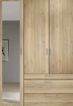 Kleiderschrank Vasili - 135x56x195cm - 3 Türen und 3 Schubladen - Eichendekor