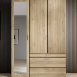 Kleiderschrank Vasili - 135x56x195cm - 3 Türen und 3 Schubladen - Eichendekor