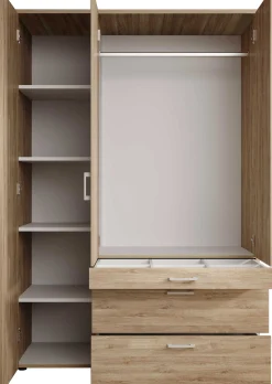 Kleiderschrank Vasili - 135x56x195cm - 3 Türen und 3 Schubladen - Eichendekor