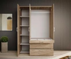 Kleiderschrank Vasili - 135x56x195cm - 3 Türen und 3 Schubladen - Eichendekor