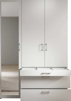 Kleiderschrank Vasili - 135x56x195cm - 3 Türen und 3 Schubladen - weiß