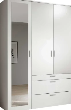 Kleiderschrank Vasili - 135x56x195cm - 3 Türen und 3 Schubladen - weiß