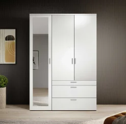 Kleiderschrank Vasili - 135x56x195cm - 3 Türen und 3 Schubladen - weiß