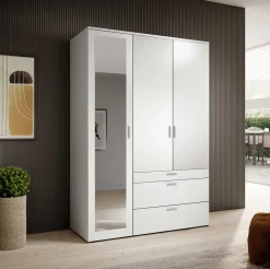 Kleiderschrank Vasili - 135x56x195cm - 3 Türen und 3 Schubladen - weiß