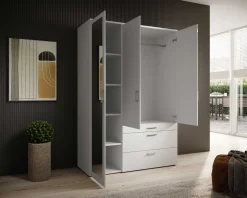 Kleiderschrank Vasili - 135x56x195cm - 3 Türen und 3 Schubladen - weiß