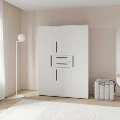 Kleiderschrank Versatil - 135x50x188cm - 4 Türen und 2 Schubladen - weiß