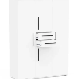 Kleiderschrank Versatil - 135x50x188cm - 4 Türen und 2 Schubladen - weiß