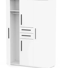 Kleiderschrank Versatil - 135x50x188cm - 4 Türen und 2 Schubladen - weiß
