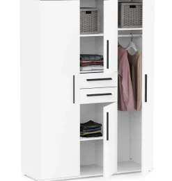 Kleiderschrank Versatil - 135x50x188cm - 4 Türen und 2 Schubladen - weiß