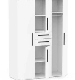 Kleiderschrank Versatil - 135x50x188cm - 4 Türen und 2 Schubladen - weiß