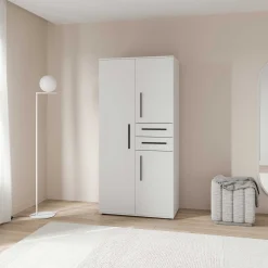 Kleiderschrank Versatil - 90x50x188cm - 3 Türen und 2 Schubladen - weiß