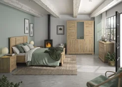 Kleiderschrank Wanda 170 cm 3 Türen und Spiegel - Braunes Kastanienholz