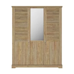 Kleiderschrank Wanda 170 cm 3 Türen und Spiegel - Braunes Kastanienholz