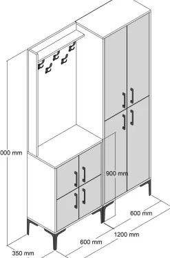 Emob Kleiderschrank - 150x35x200cm - 8 Türen -