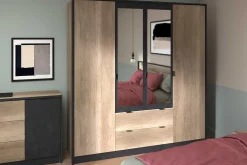 Kleiderschrank Yuri 188cm, 4 Türen und 2 Schubladen - Dekor Anthrazit/Eiche