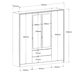 Kleiderschrank Yuri 188cm, 4 Türen und 2 Schubladen - Dekor Anthrazit/Eiche
