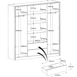Kleiderschrank Yuri 188cm, 4 Türen und 2 Schubladen - Dekor Anthrazit/Eiche