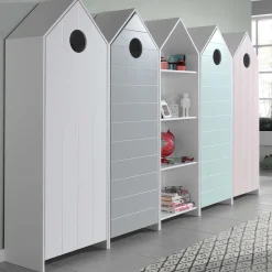 4 Kleiderschränke Bücherregal Casami - rosa/weiß/grau/mintgrün