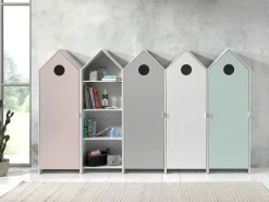 4 Kleiderschränke Bücherregal Casami - rosa/weiß/grau/mintgrün