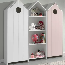 2 Kleiderschränke Bücherregal Casami - weiß/rosa