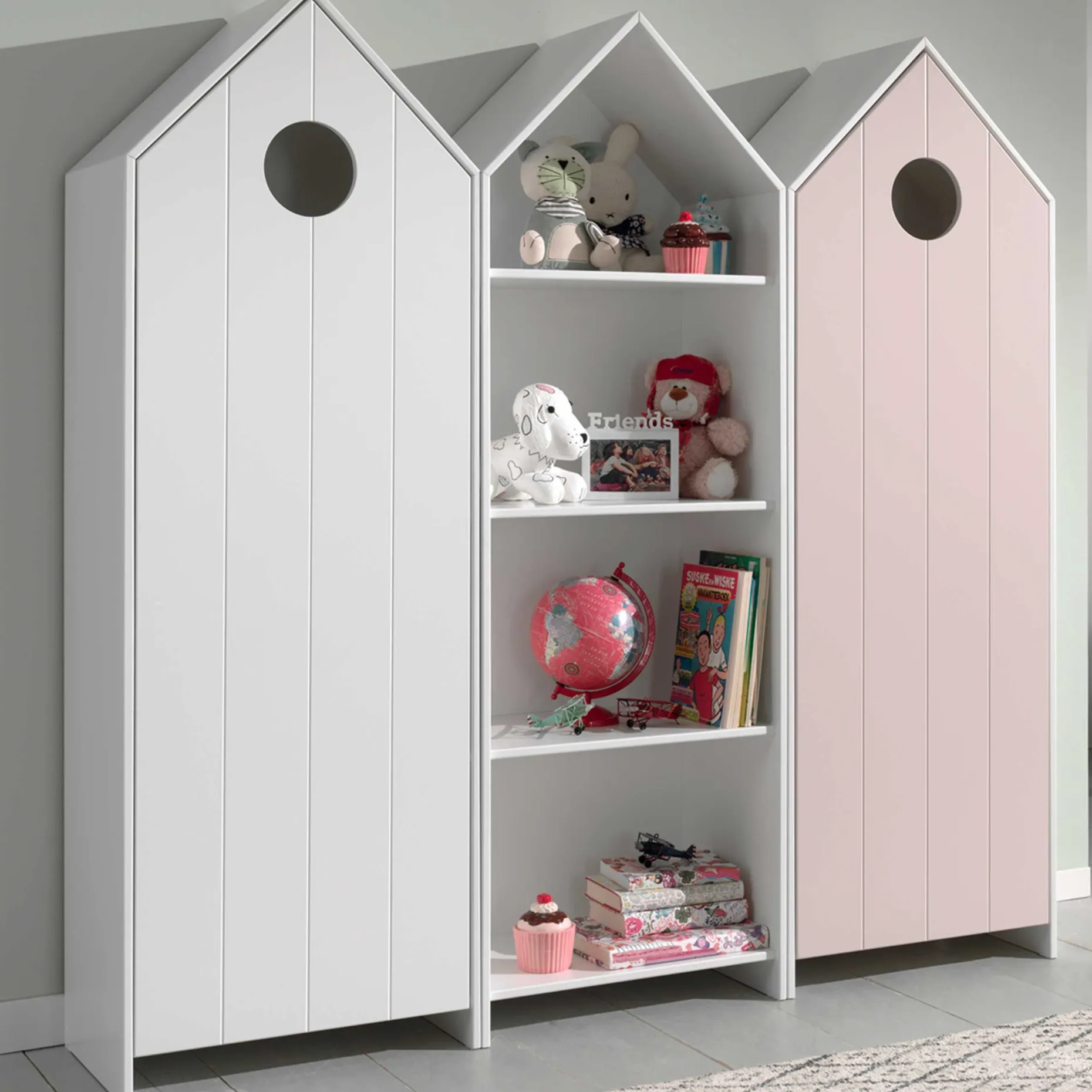 2 Kleiderschränke Bücherregal Casami - weiß/rosa