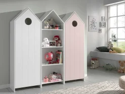 2 Kleiderschränke Bücherregal Casami - weiß/rosa