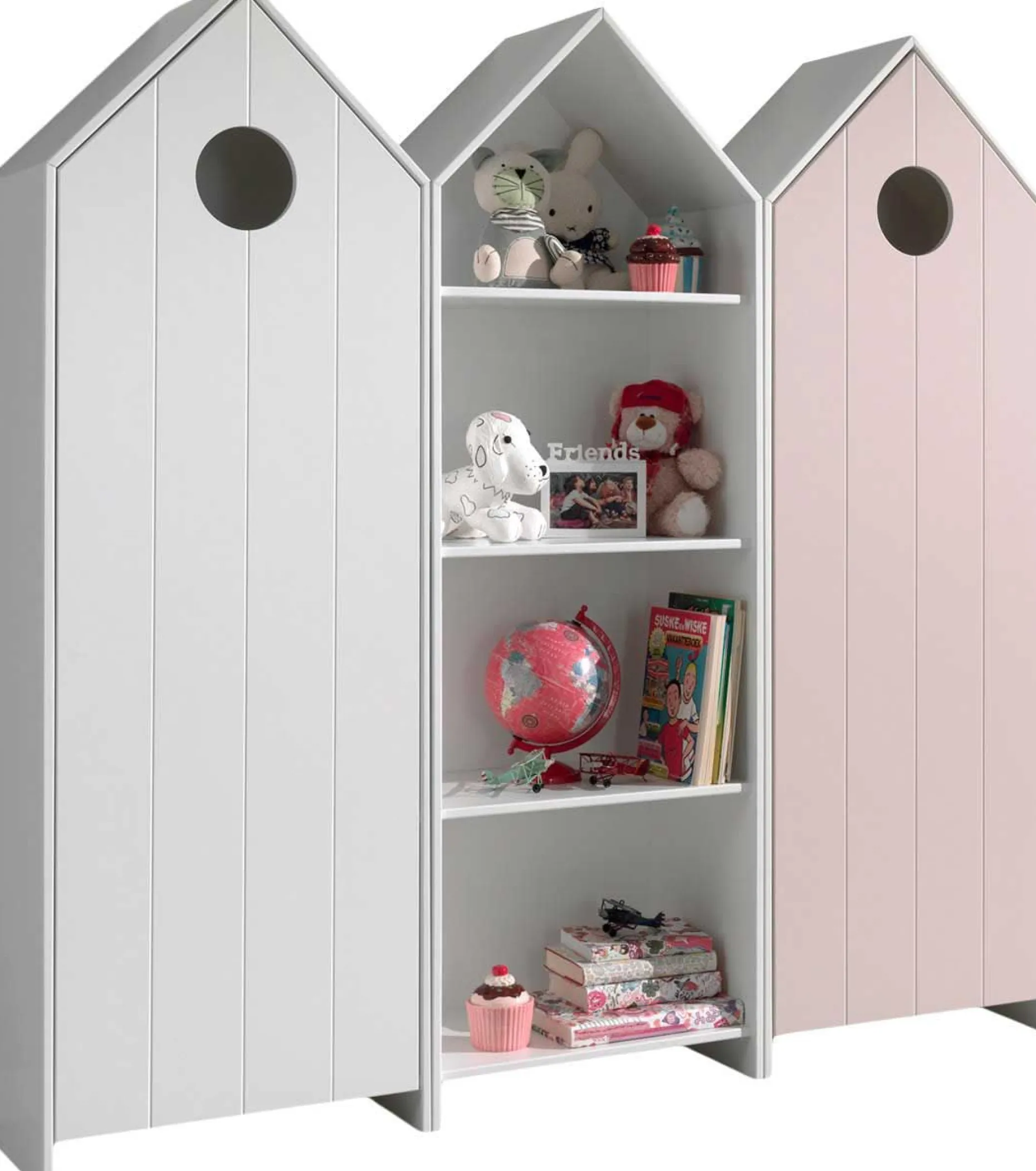2 Kleiderschränke Bücherregal Casami - weiß/rosa