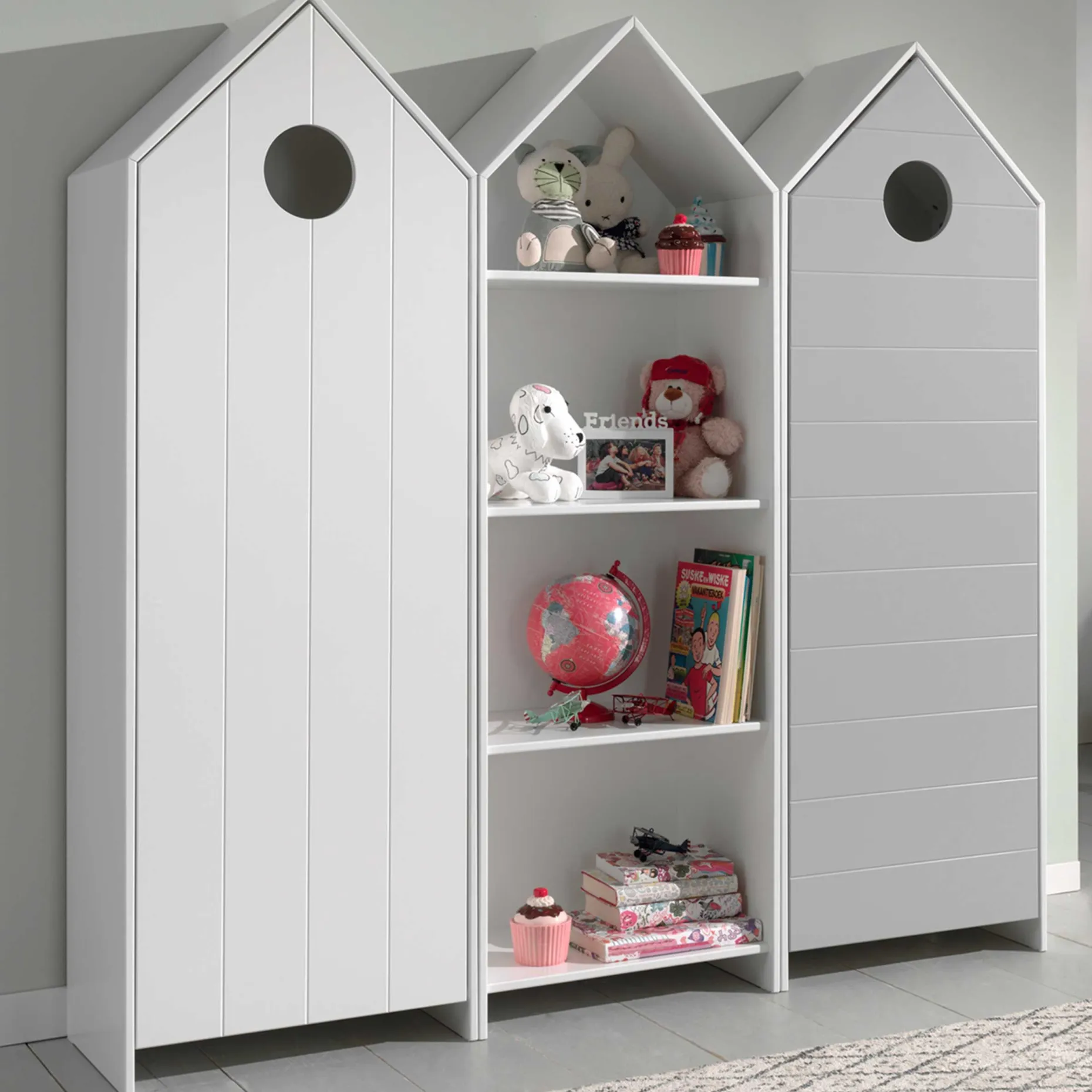 2 Kleiderschränke Bücherregal Casami - weiß/grau