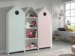 2 Kleiderschränke Bücherregal Casami - mintgrün/weiß/rosa