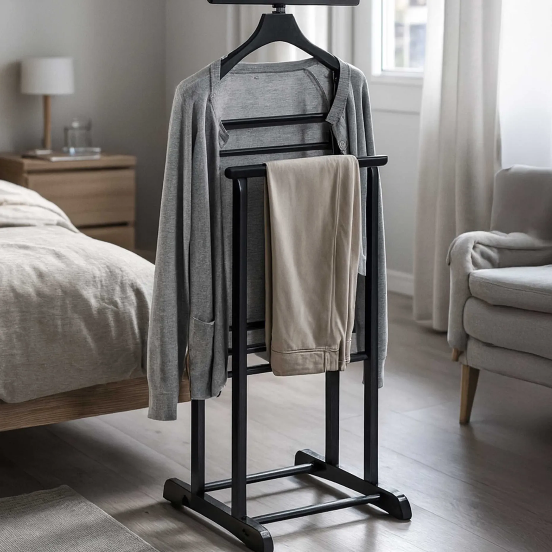 Kleiderständer mit Hosenbügel | Schwarzes Design
