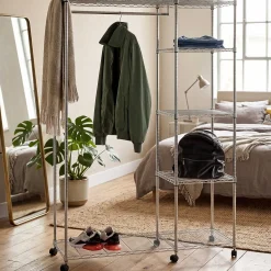 Kleiderwagen | 123 x 45 x 181 cm | Verchromter Stahl | Farbe Silber