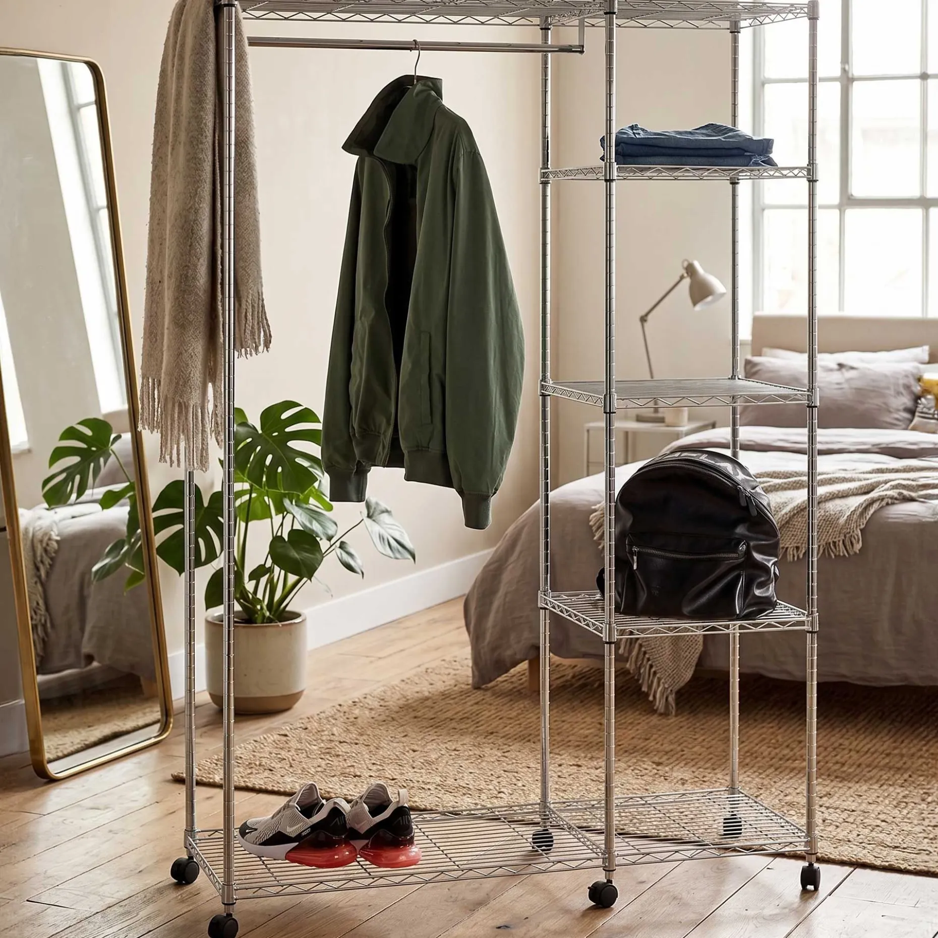 Kleiderwagen | 123 x 45 x 181 cm | Verchromter Stahl | Farbe Silber