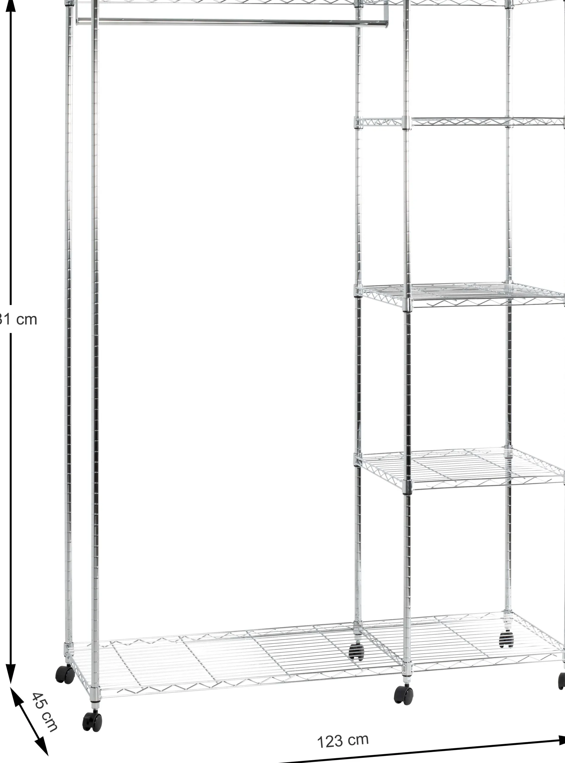 Kleiderwagen | 123 x 45 x 181 cm | Verchromter Stahl | Farbe Silber