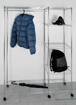 Kleiderwagen | 123 x 45 x 181 cm | Verchromter Stahl | Farbe Silber