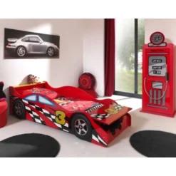 Kleinkindbett Auto 70x140 cm Kleiderschrank Petrol Pump-rot