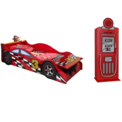 Kleinkindbett Auto 70x140 cm Kleiderschrank Petrol Pump-rot