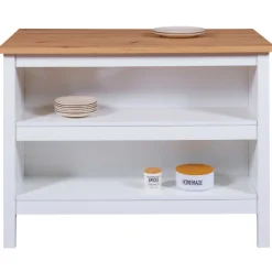 Kochinsel Julina | Platte aus Eichenholz | 124 x 75 x 91,5 cm | Farbe: Weiß