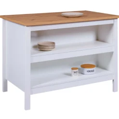 Kochinsel Julina | Platte aus Eichenholz | 124 x 75 x 91,5 cm | Farbe: Weiß