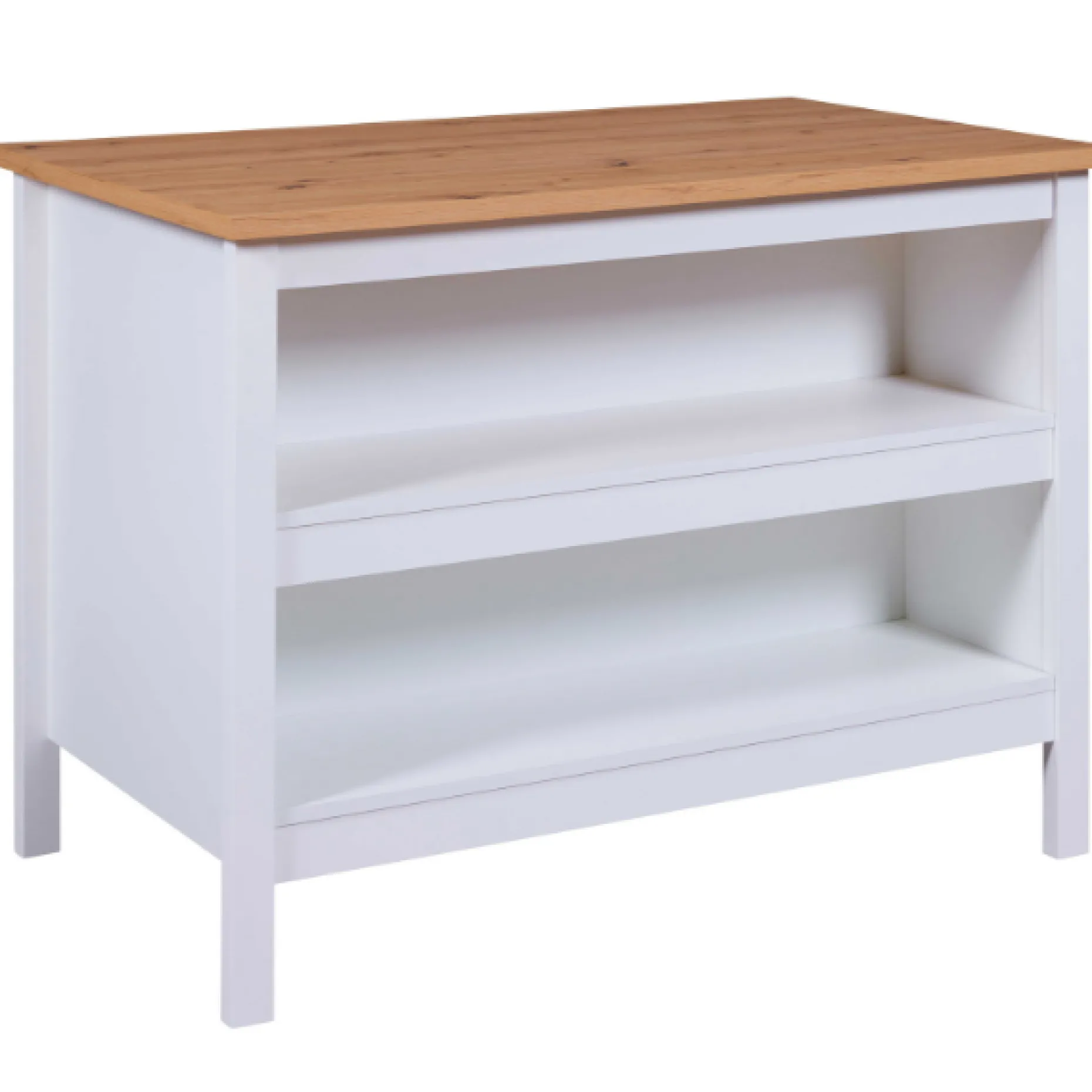 Kochinsel Julina | Platte aus Eichenholz | 124 x 75 x 91,5 cm | Farbe: Weiß