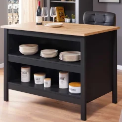 Kochinsel Julina | Platte aus Eichenholz | 124 x 75 x 91,5 cm | Schwarz