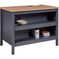 Kochinsel Nellina | Arbeitsplatte aus Eichenholz | 124 x 75 x 91,5 cm | Farbe: Anthrazit
