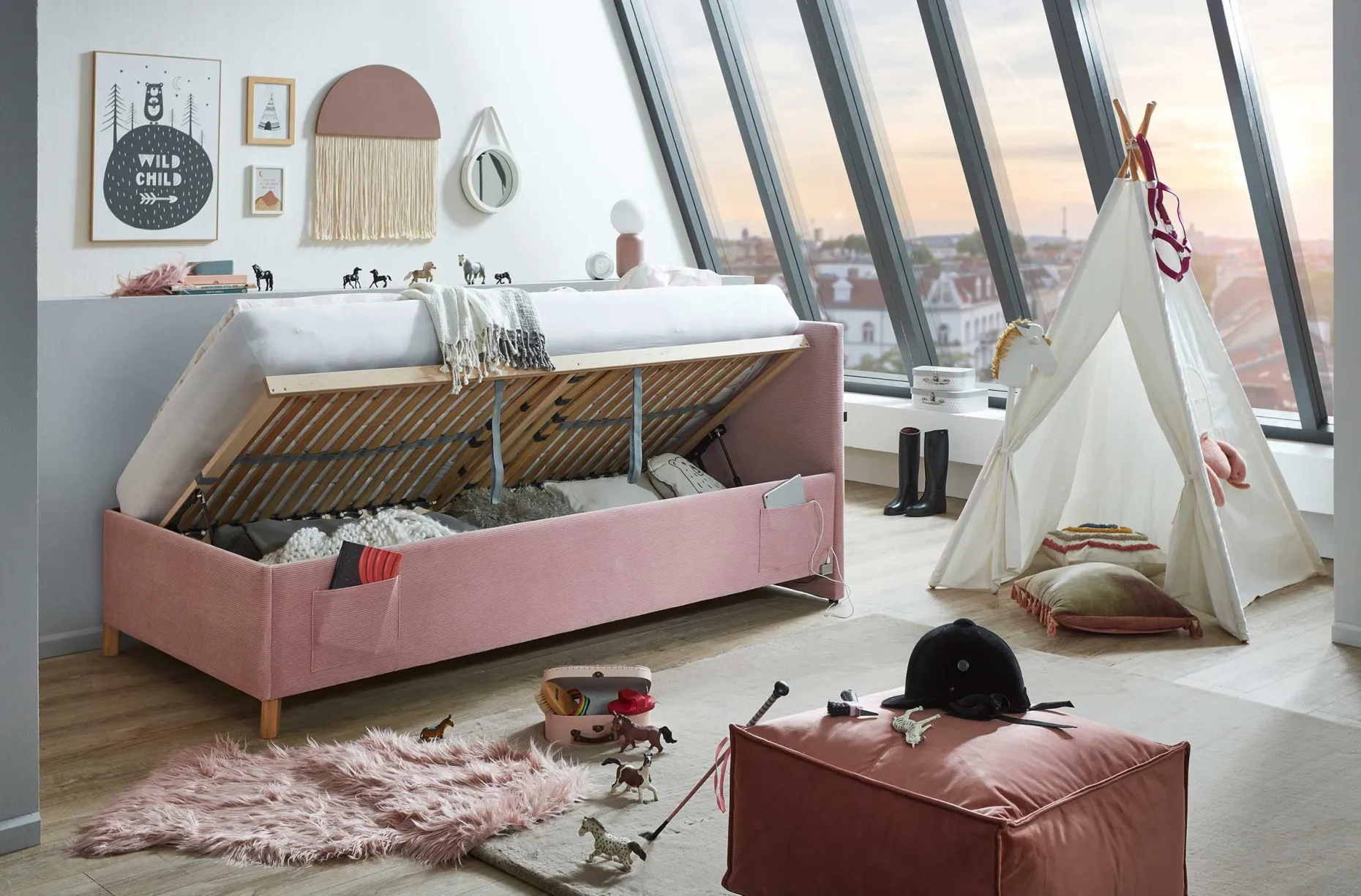Kofferbett Cool | 90 x 200 cm | Rosa Design